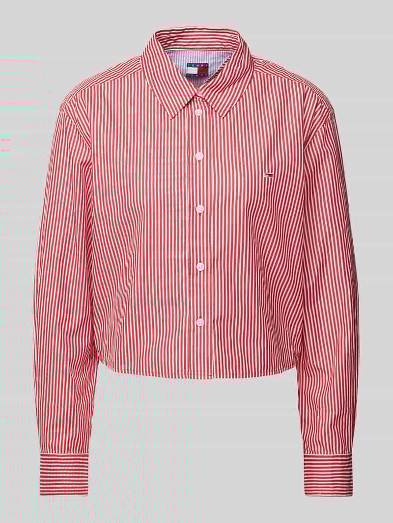 Tommy Jeans Korte overhemdblouse met logostitching model 'POIPLIN'