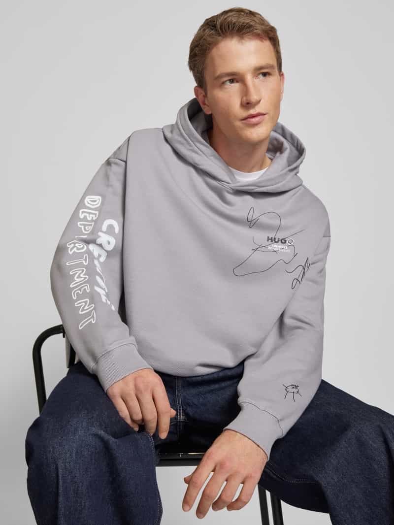 Hugo Blue Oversized hoodie van viscose met labelprint model 'Nedimo'