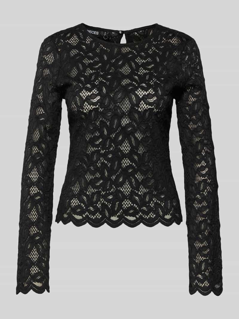 Pieces Regular fit blousetop van transparant kant model 'JOHANNE'