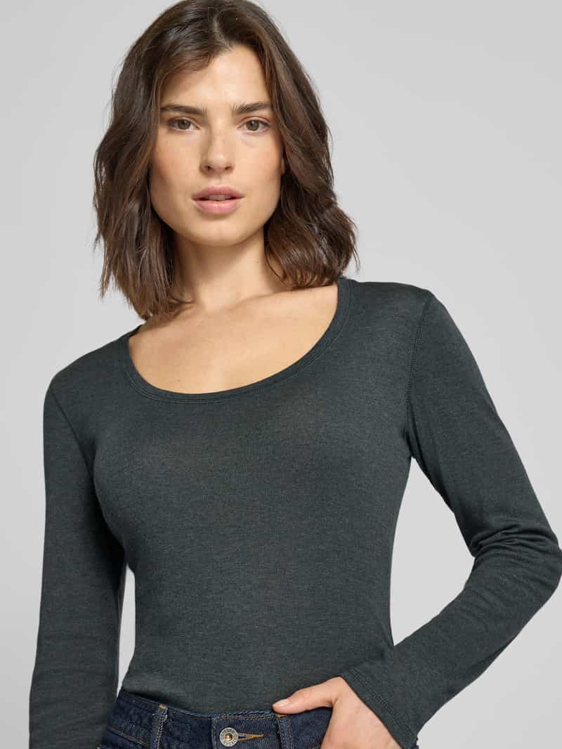 Opus Shirt met lange mouwen en geribde ronde hals model 'Sorana'