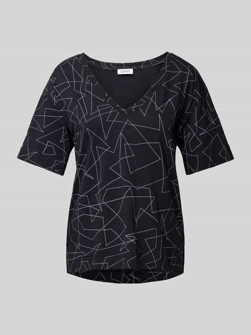 Esprit T-shirt met grafisch motief en V-hals