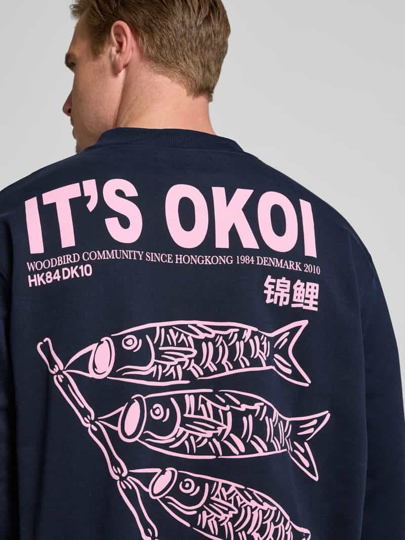 WOODBIRD Sweatshirt met labelprint model 'Cane Koi Crew'