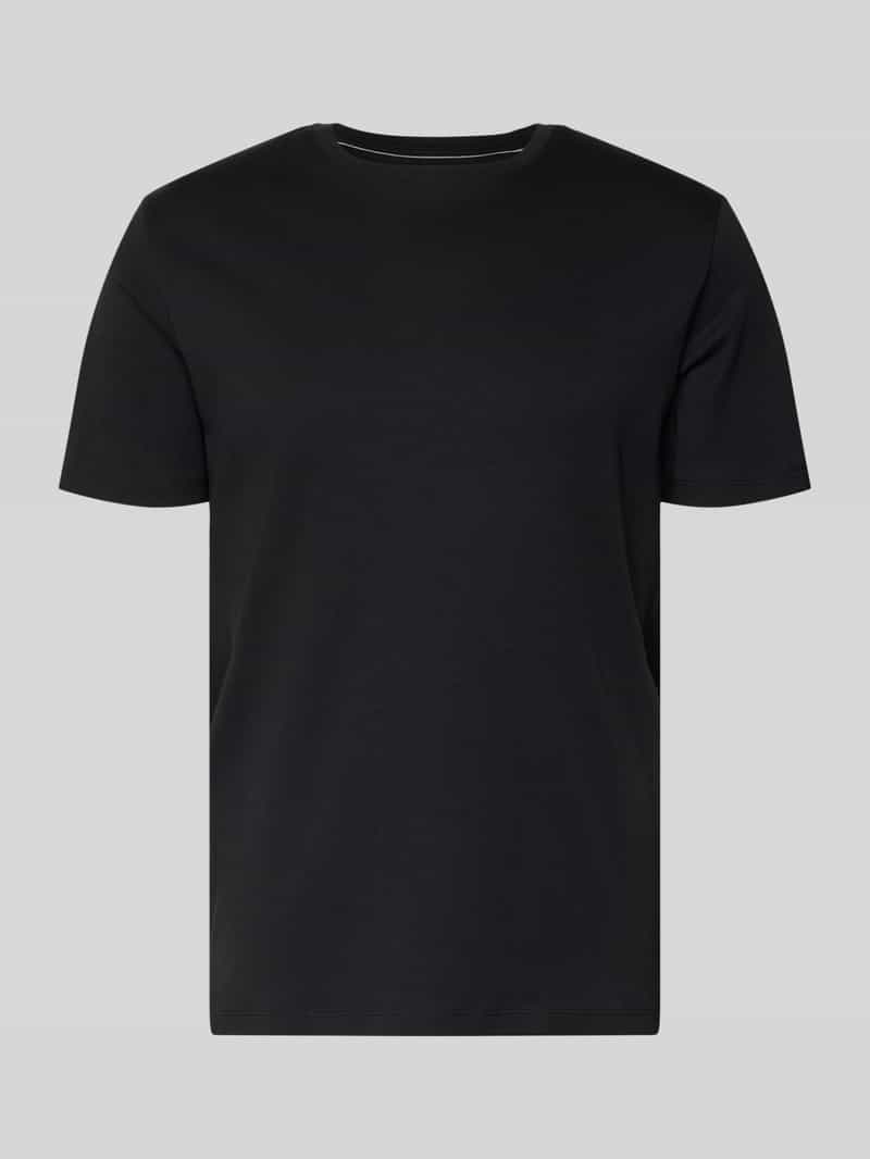 T-shirt met geribde ronde hals