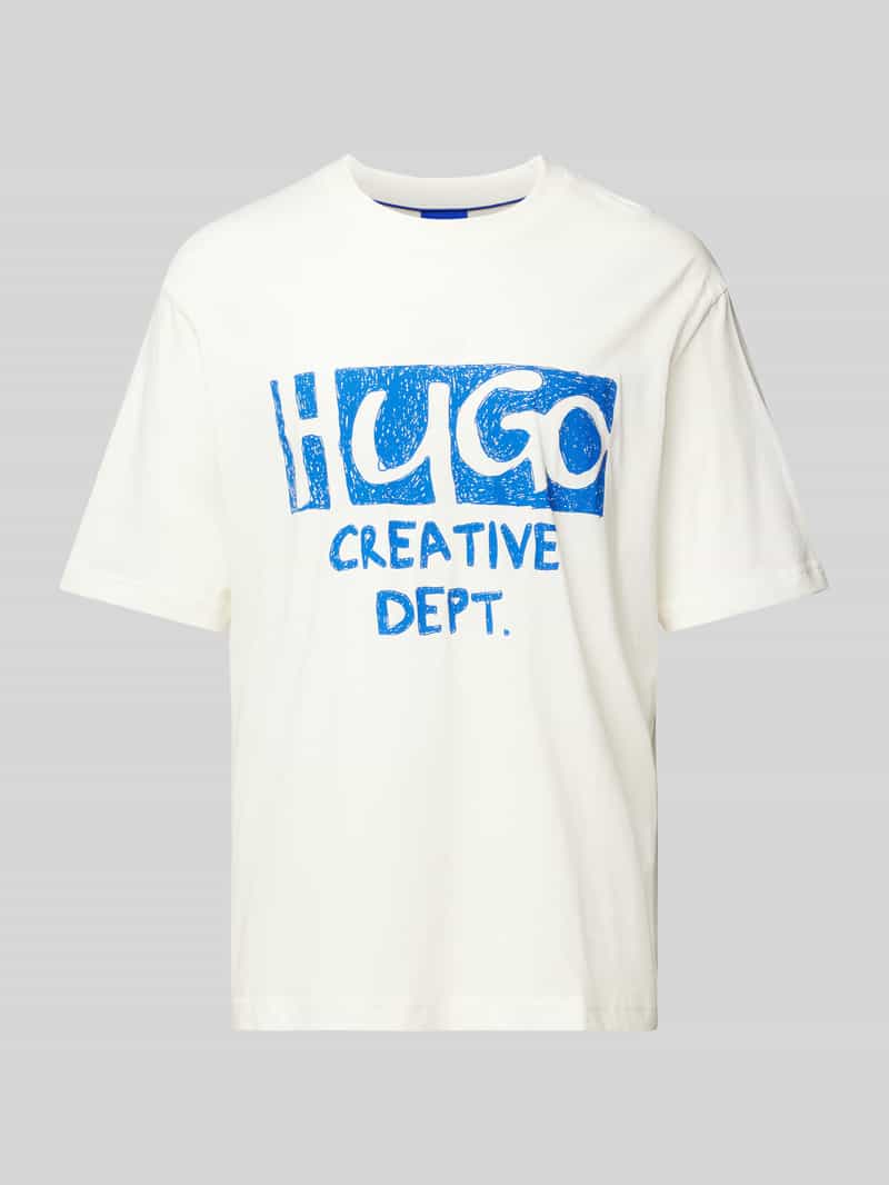 Hugo Blue T-shirt met labelprint model 'Nugocrea'
