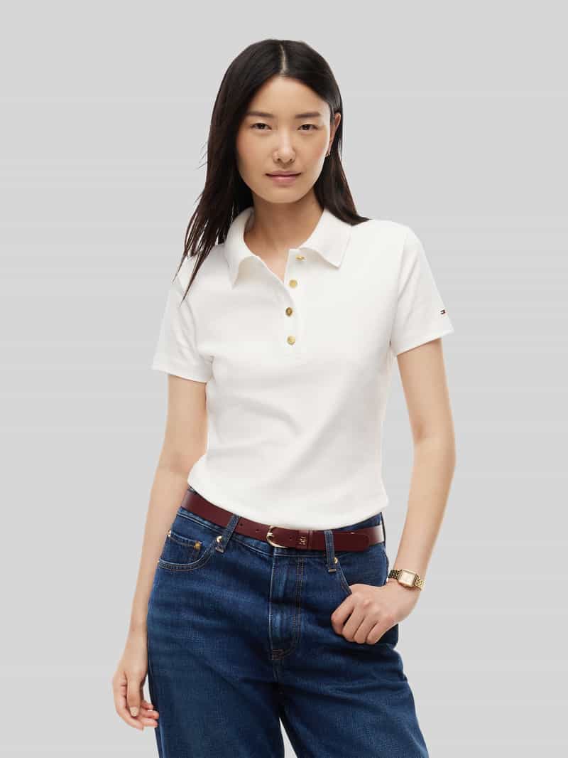 Tommy Hilfiger Poloshirt van wolmix met zijdegehalte
