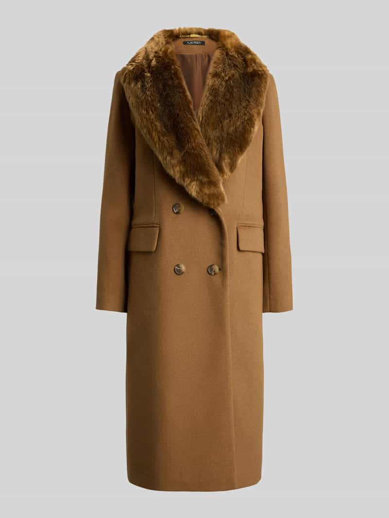Lauren Ralph Lauren lange wollen jas met kraag van imitatiebont