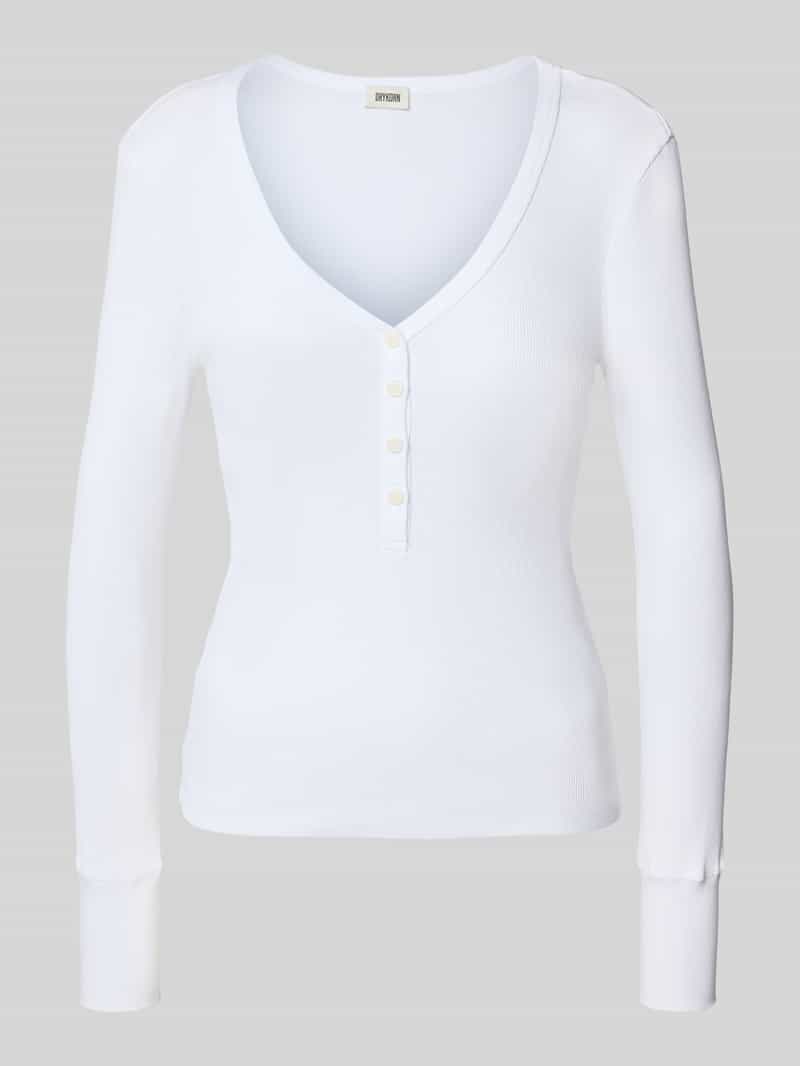 drykorn Shirt met lange mouwen V-hals en knoopsluiting model 'KORDELIA'