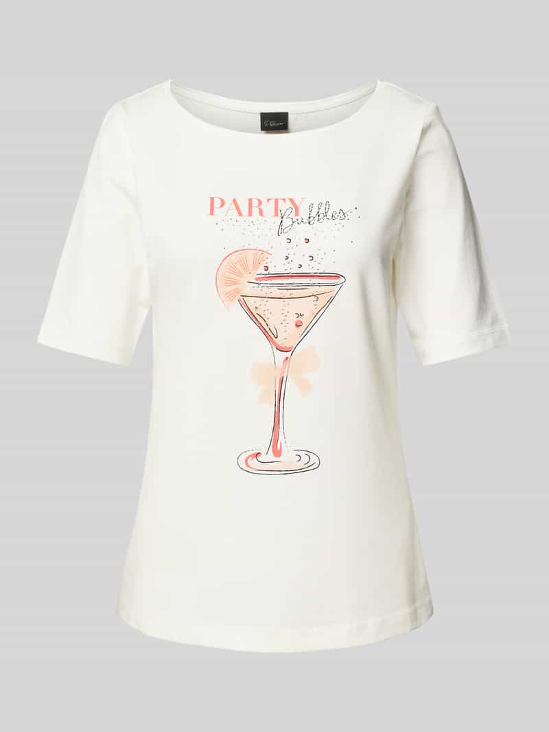 s.Oliver BLACK LABEL Regular fit T-shirt van katoenmix met sierstenen