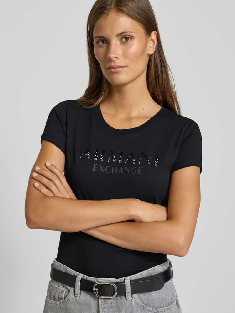 Armani Exchange T-shirt met siersteentjes en ronde hals