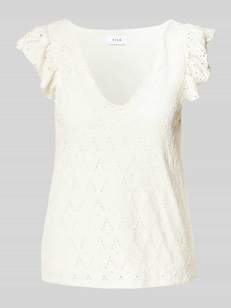 Vila Blousetop met broderie anglaise model 'AMALINA'