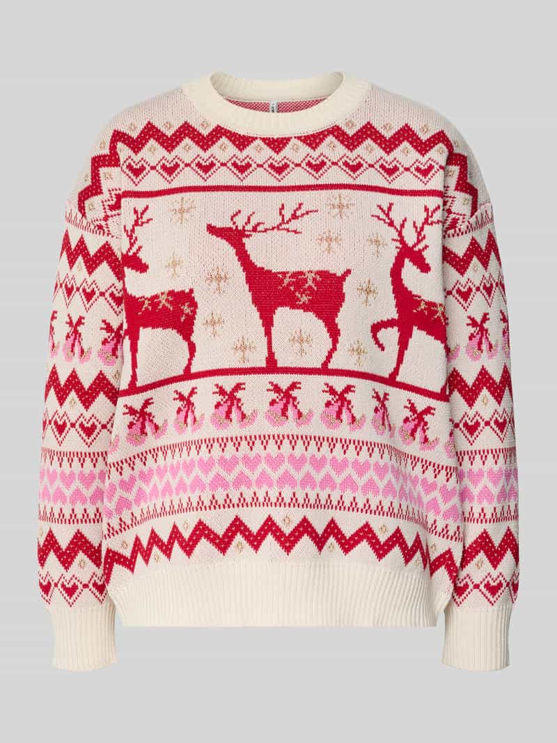 Only Relaxed fit kersttrui in tweekleurig tricot model 'XMAS RAIN'