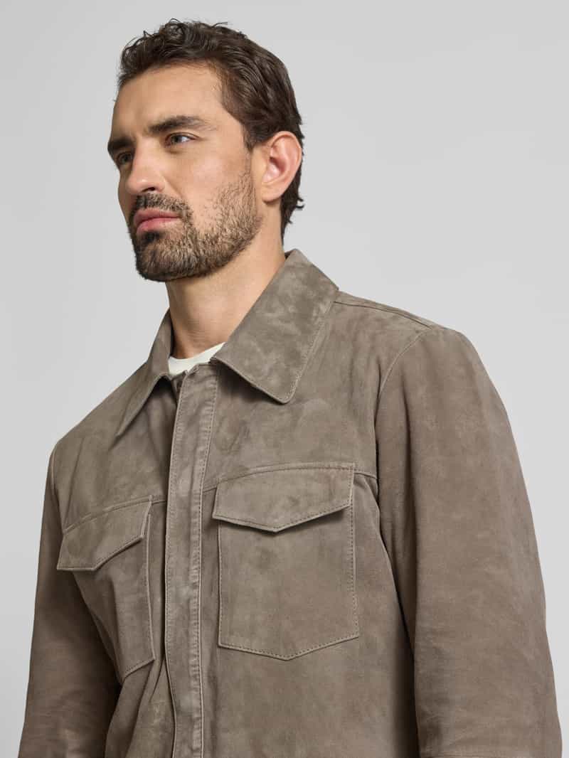 JOOP! Collection Overhemdjack van chevreau-suède met borstzakken model 'Tom'