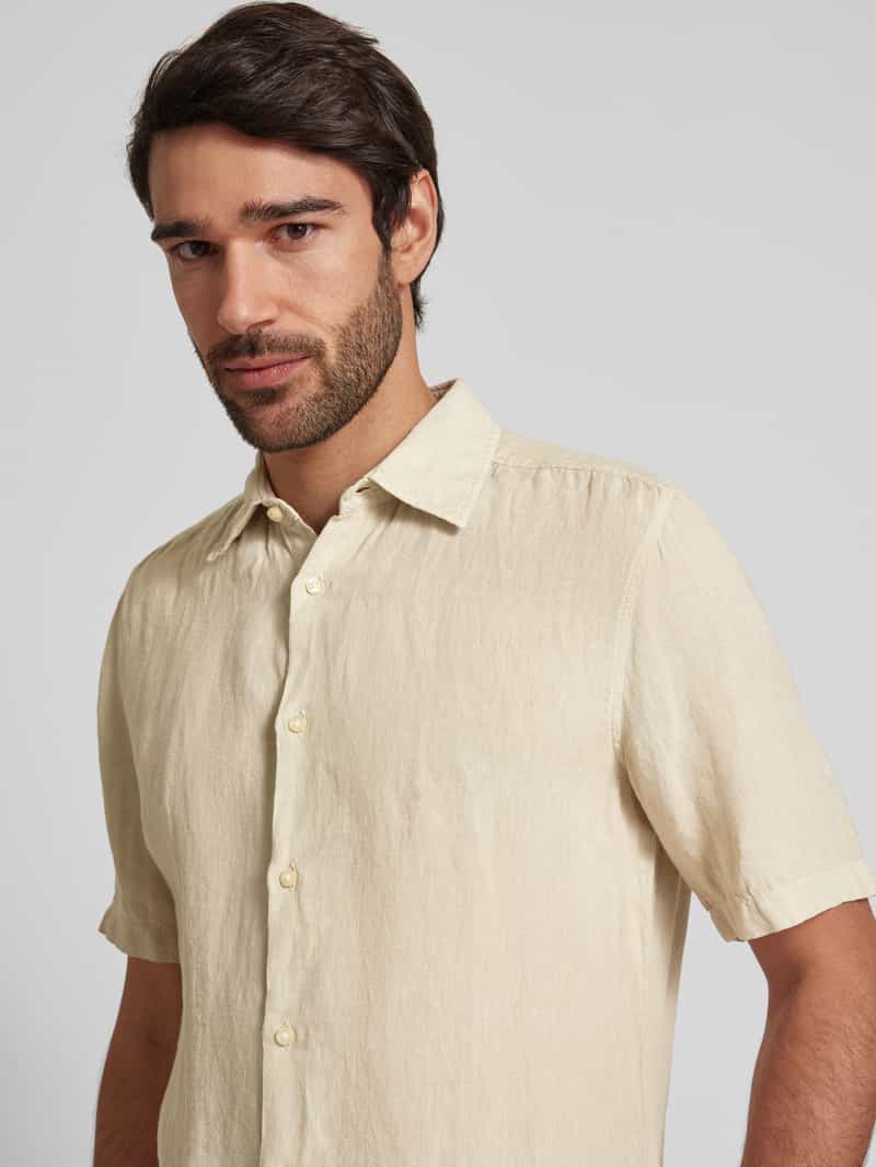 Boss Orange Regular fit linnen overhemd met 1 2-mouwen model 'Rash'