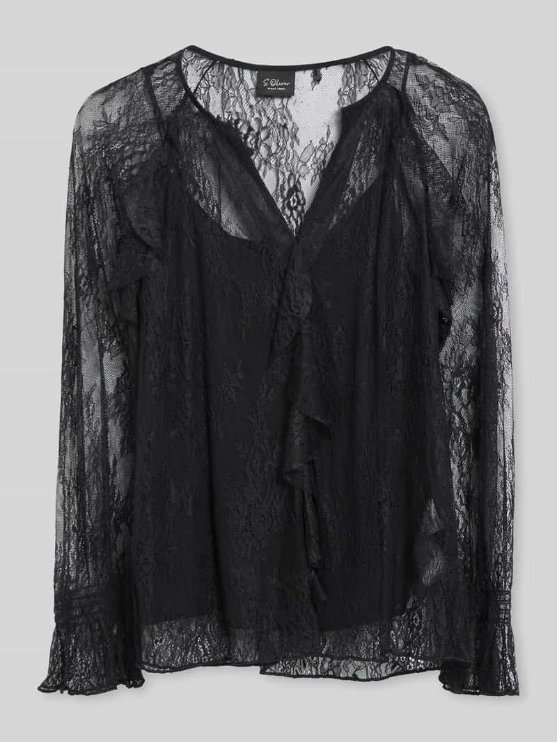S.Oliver BLACK LABEL blouse met lange mouwen met semi-transparante kanten inzet
