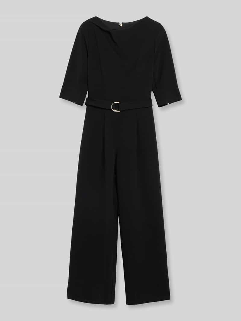 s.Oliver - female - Crêpe-jumpsuit met wijde pijpen en riem