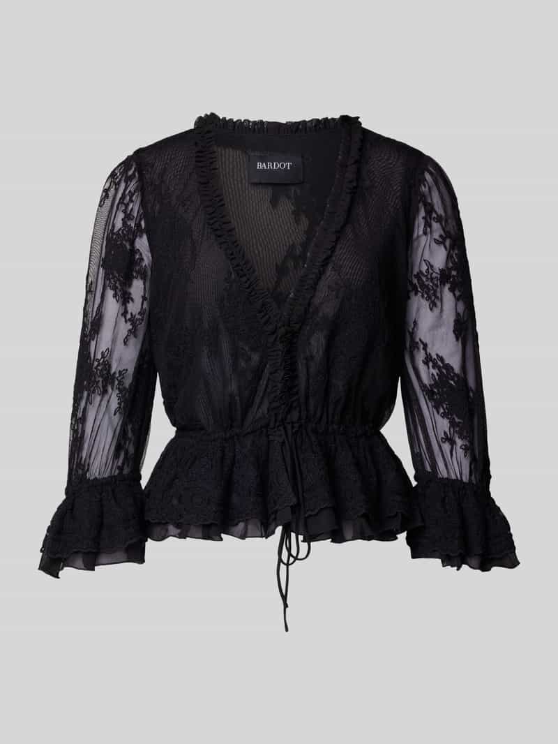 Regular fit blouse van mesh met V-hals