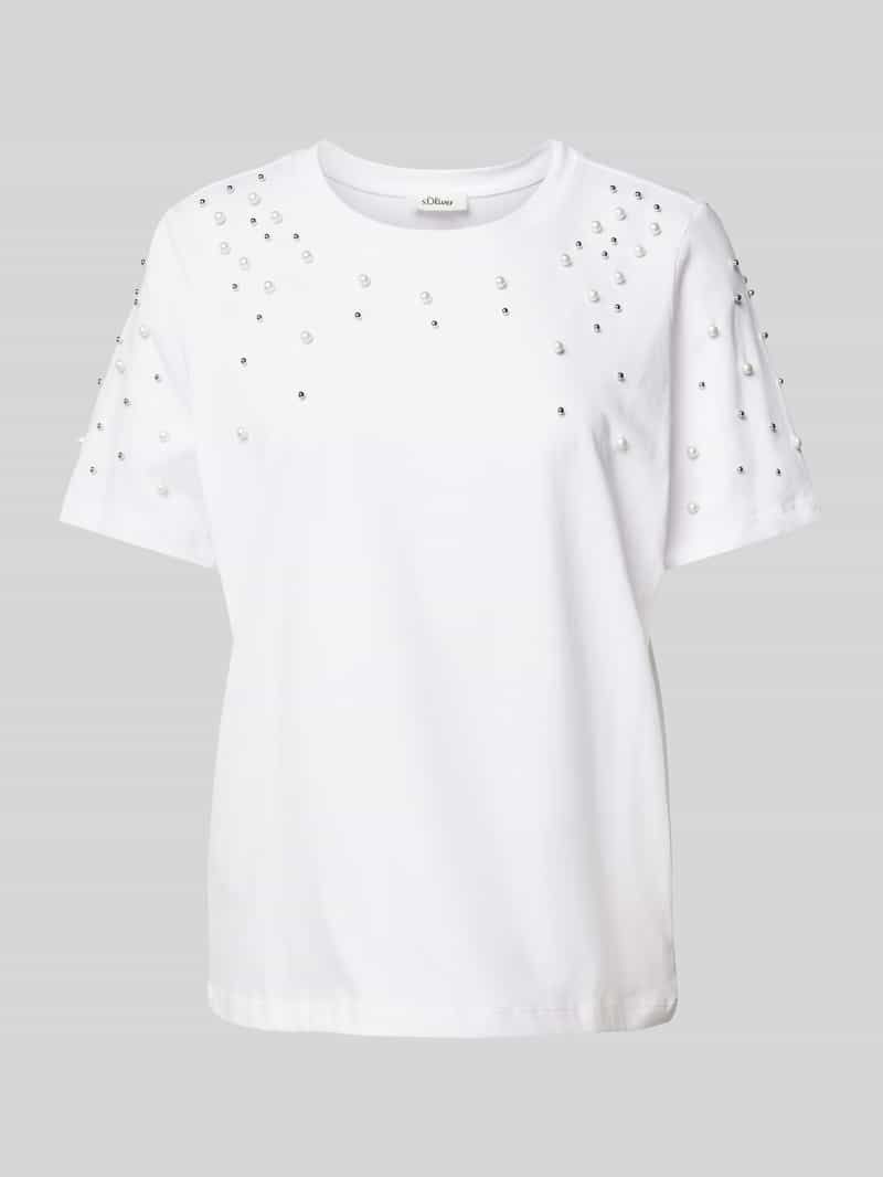 s.Oliver RED LABEL Relaxed fit T-shirt van puur katoen met sierparels