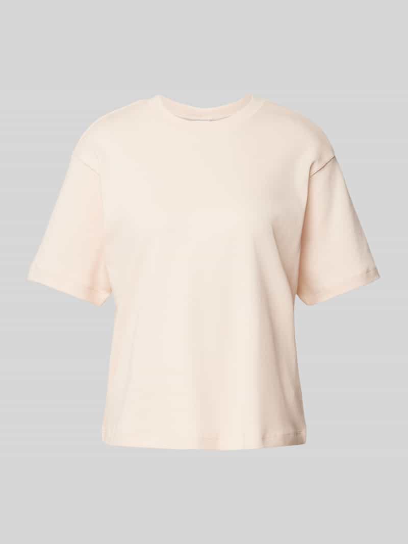 T-shirt met geribde ronde hals