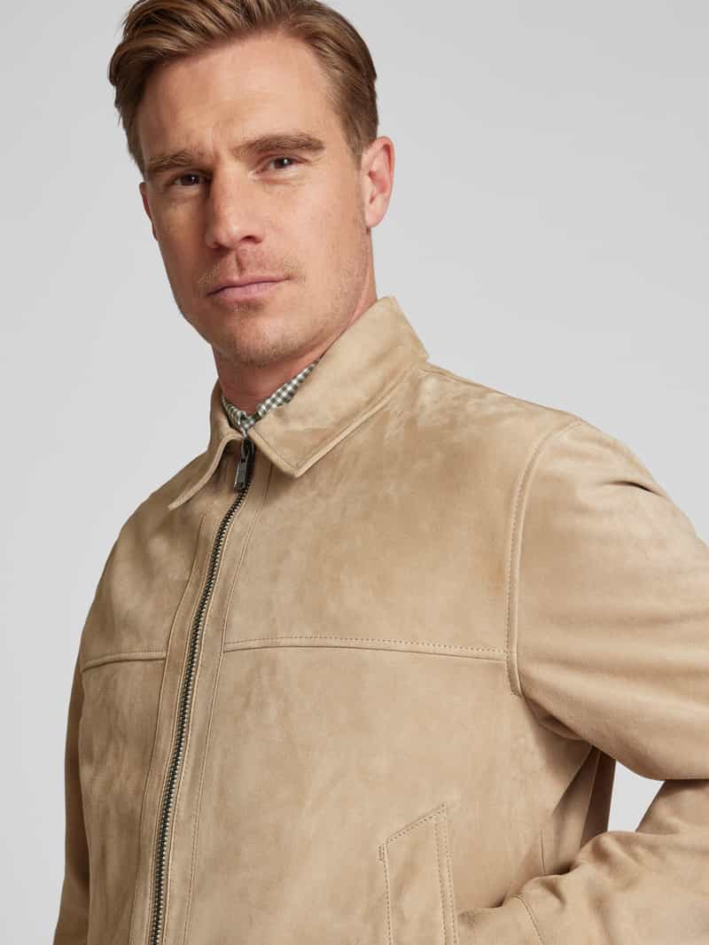 Boss Leren jack met strookzakken model 'Malbano'