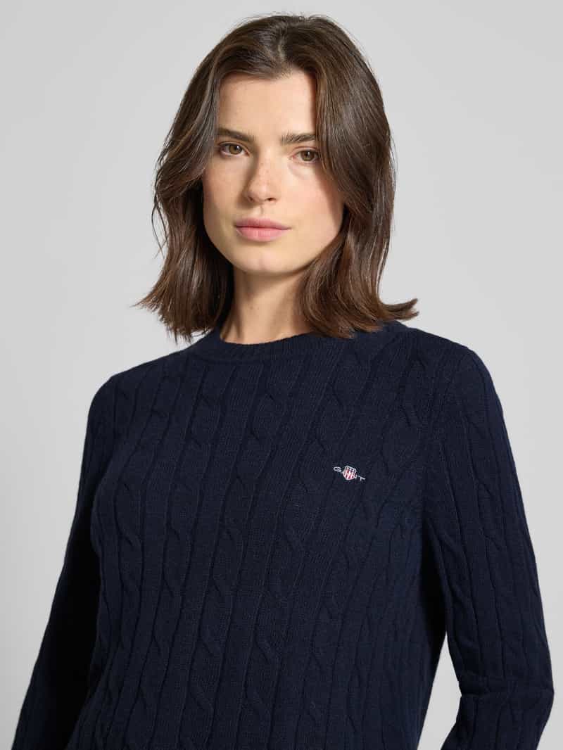 Gant Gebreide pullover met kabelpatroon en labelstitching