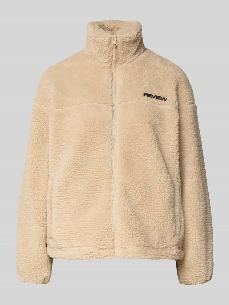 Review Fleecejack met opstaande kraag en labeldetail