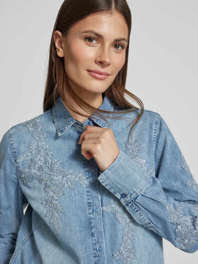 monari Regular fit jeansblouse met kant