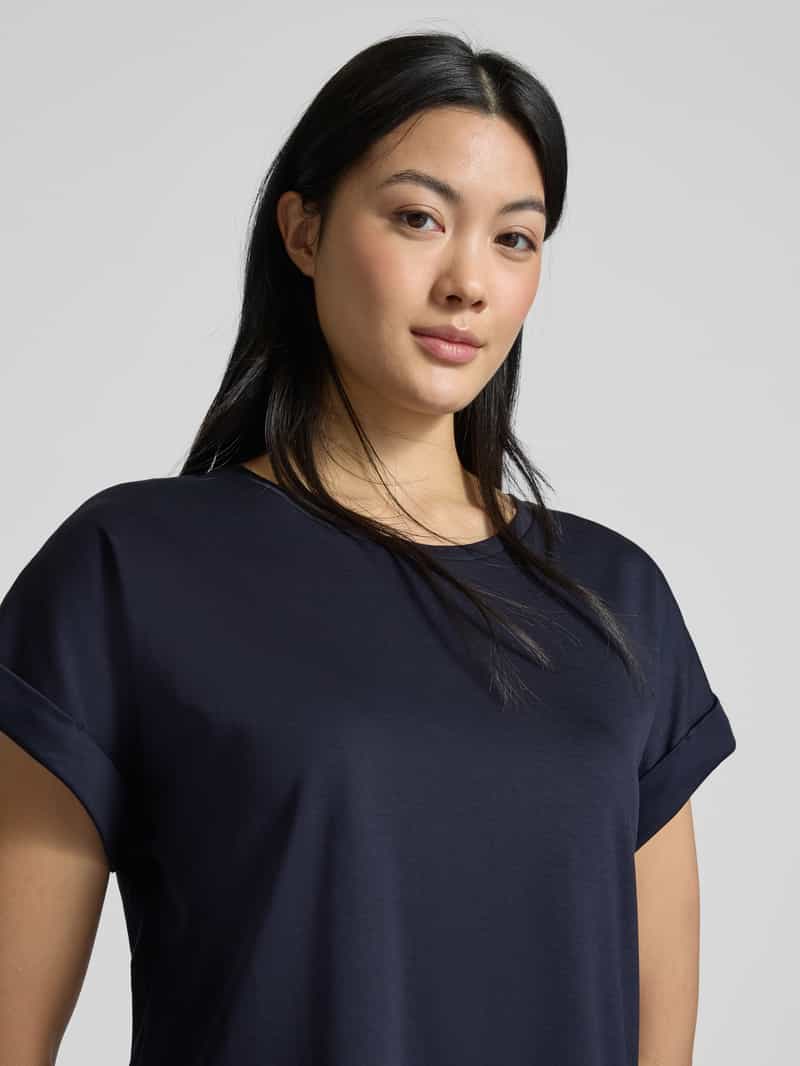 monari T-shirt met geribde ronde hals