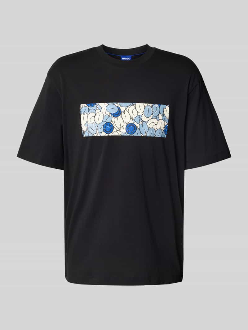 Hugo Blue T-shirt met motiefprint model 'Nurix'