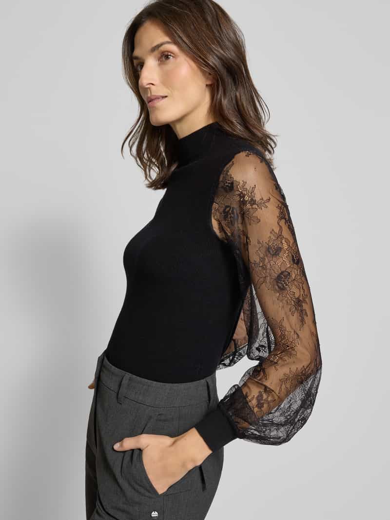 Oui Pullover van viscosemix met mouwen van kant