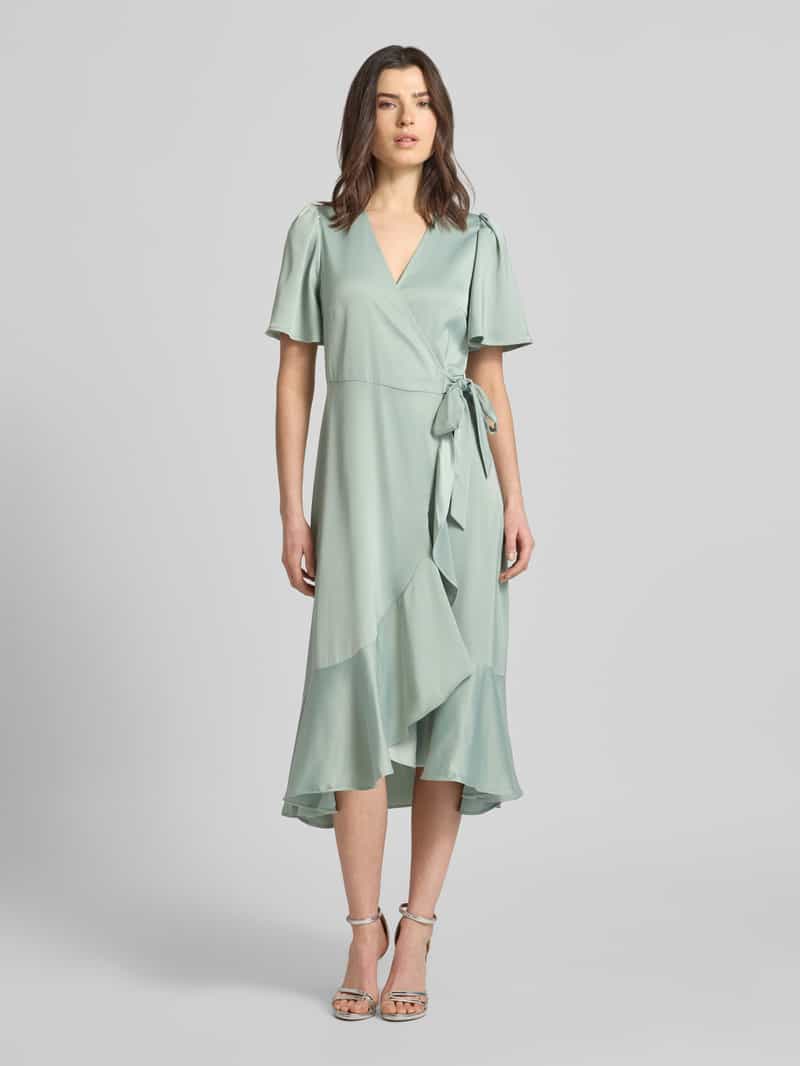 Yas Cocktailjurk met volantzoom model 'THEA' groen, foto 3