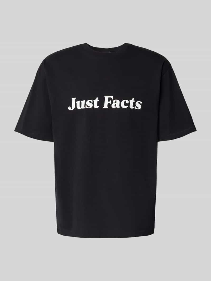 T-shirt met geribde ronde hals