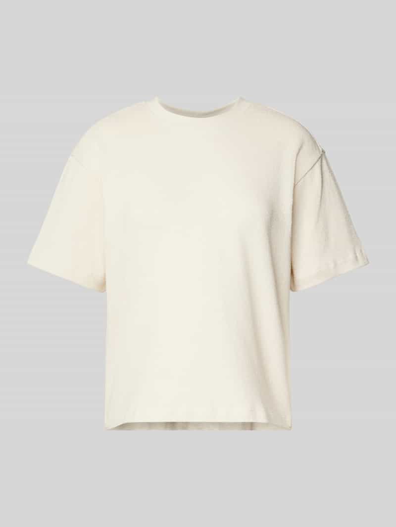 T-shirt met geribde ronde hals