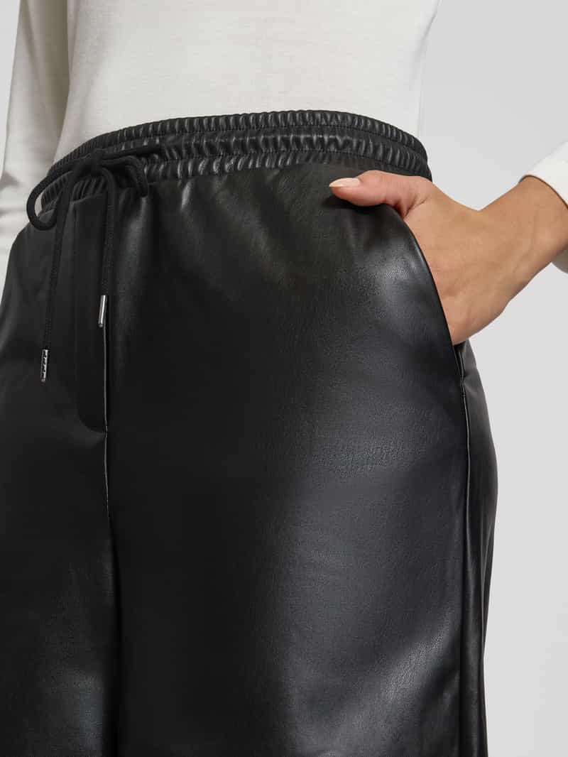 Ichi Wide fit stoffen broek in leerlook model 'Zoma'