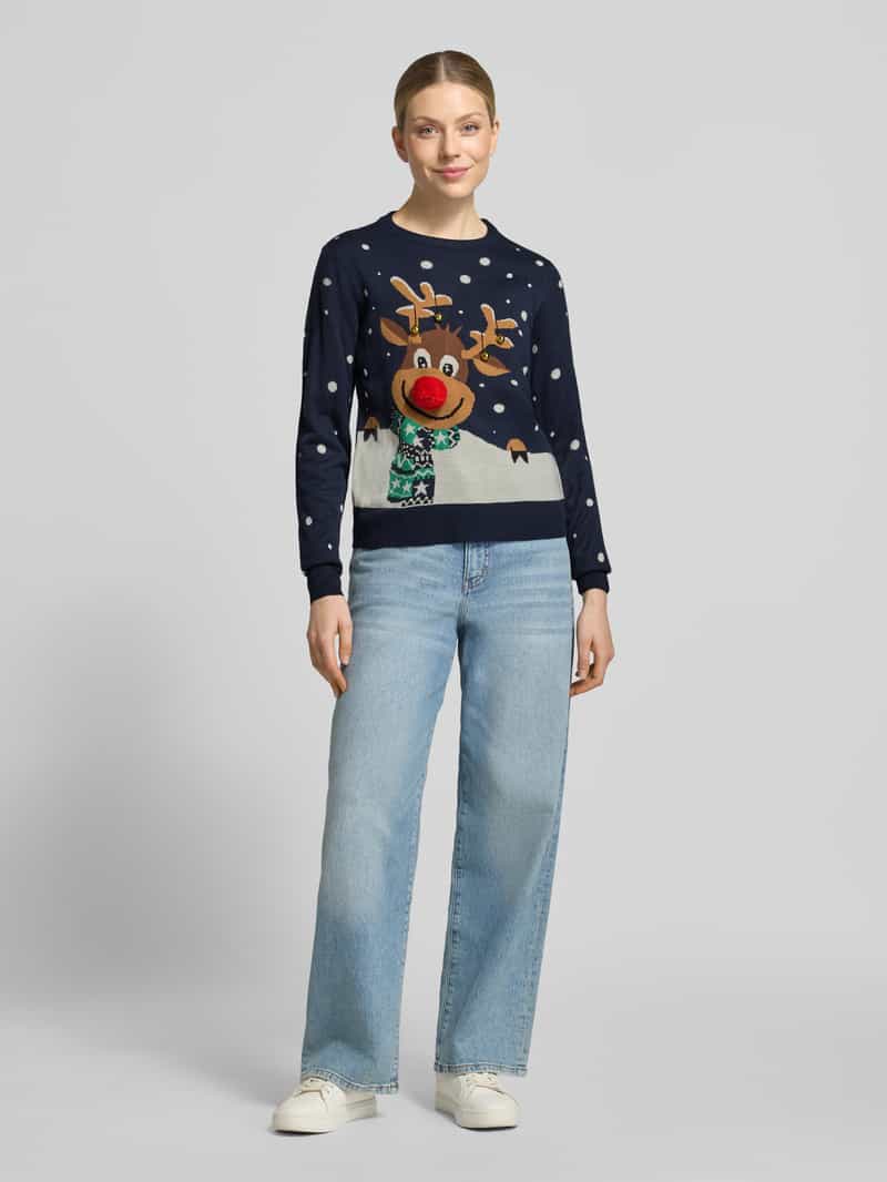 Vero Moda Regular fit pullover met kerstmotief model 'VMFROSTYDEER' donkerblauw, foto 5