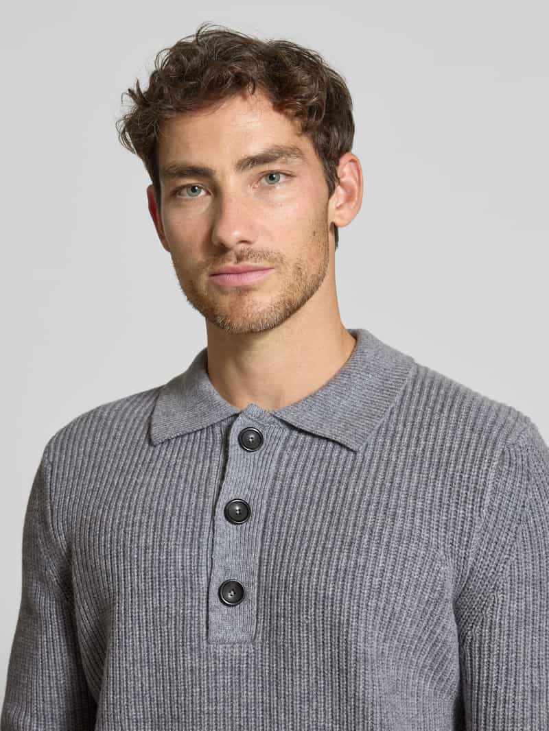 Bugatti Gebreide pullover met platte kraag en knoopsluiting