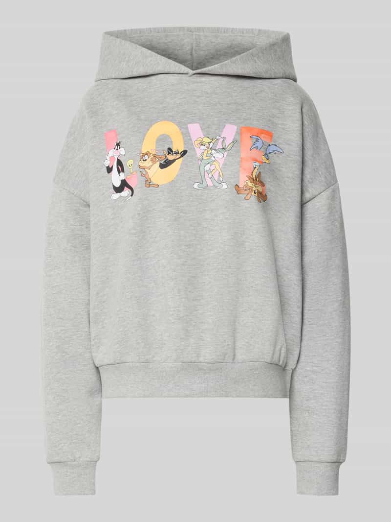 Review Hoodie met motiefprint en extra brede schouders