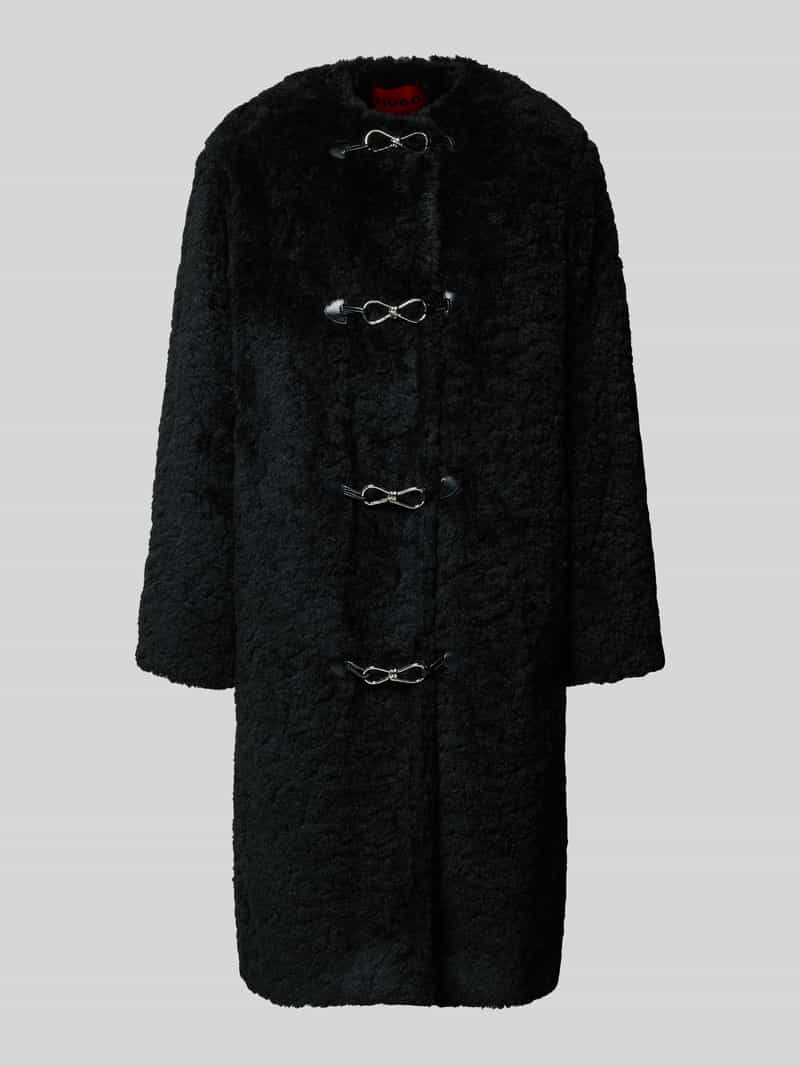 HUGO Regular fit lange jas van teddybont met kliksluiting model 'MELJA'