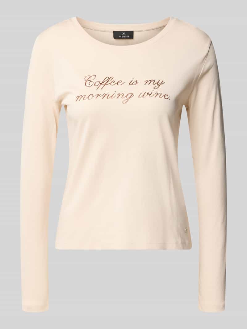 Monari Regular fit shirt met lange mouwen van puur katoen met pailletten