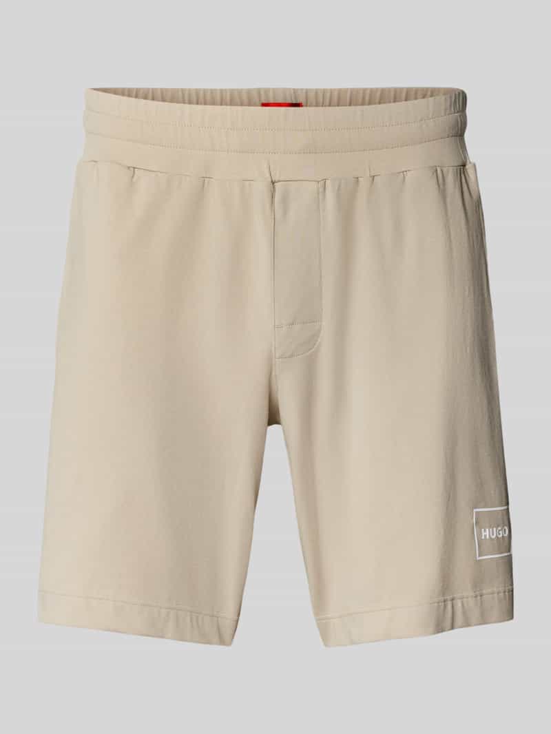 HUGO Korte broek met labelprint en elastische band model 'Laze'