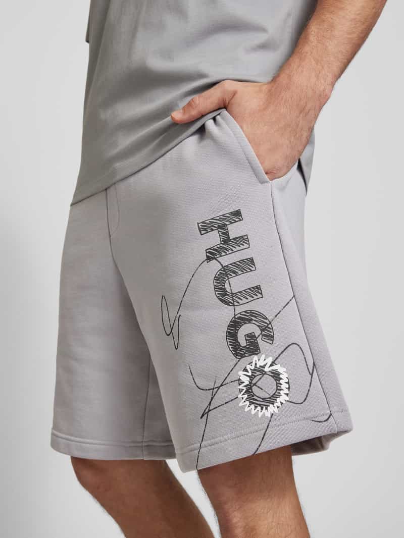 Hugo Blue Sweatshorts van viscose met labelprint model 'Nasibo'
