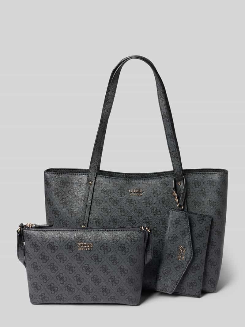 GUESS shopper Brenton Top Zip Tote Coal Logo donkergrijs
