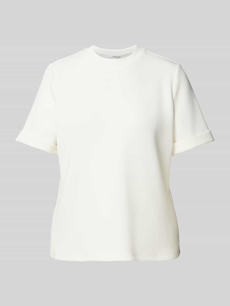 Selected Femme T-shirt met geribde ronde hals