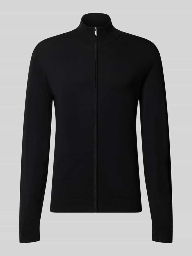 Slim fit gebreid jack van viscosemix met opstaande kraag