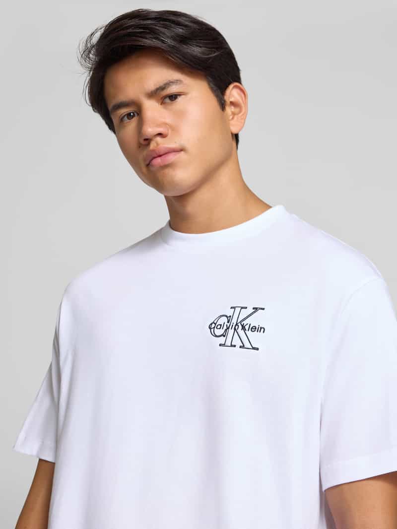 Calvin Klein Jeans Regular fit T-shirt met logostitching model 'Micro'
