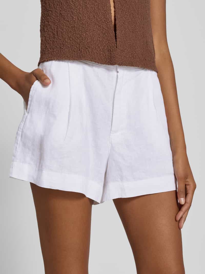 Gina Tricot Korte regular fit linnen broek met bandplooien