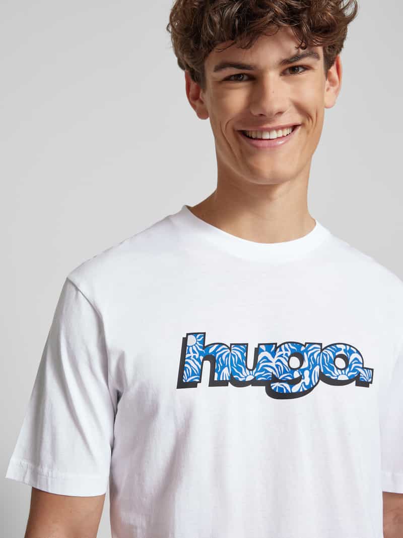 Hugo Blue T-shirt met labelprint model 'Nugibol'