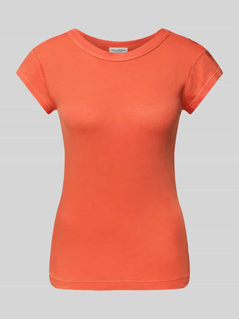 Marc O'Polo Slim fit T-shirt van puur katoen met geribde ronde hals
