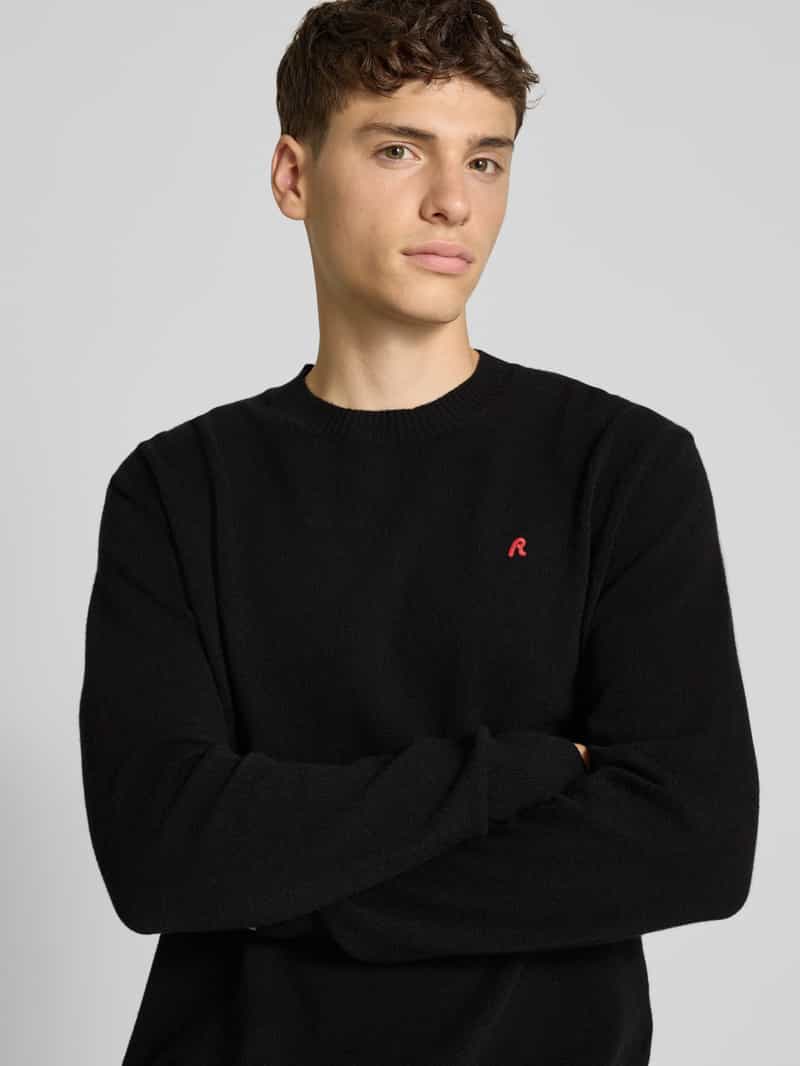Replay Gebreide pullover van lanawolmix met ronde hals