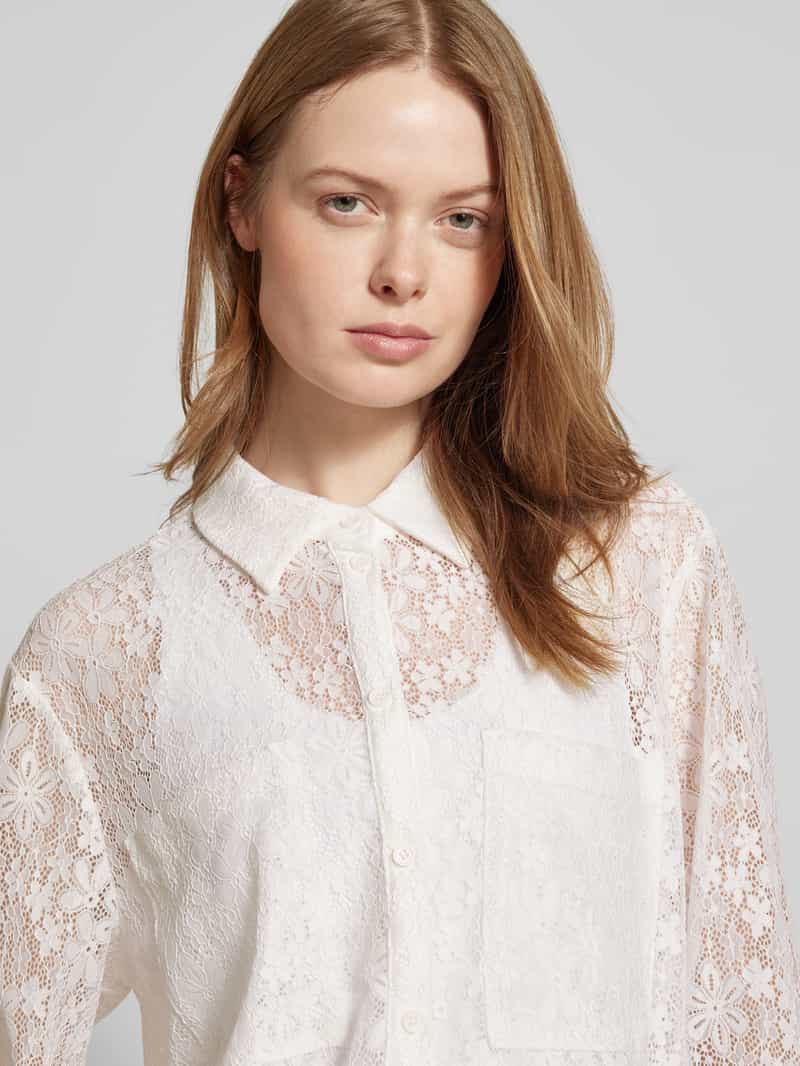 Pieces Relaxed fit blouse met lange mouwen in kant model 'SCOUT'