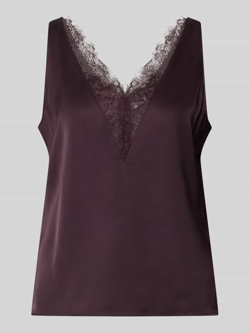 Blousetop met v-hals en met kant
